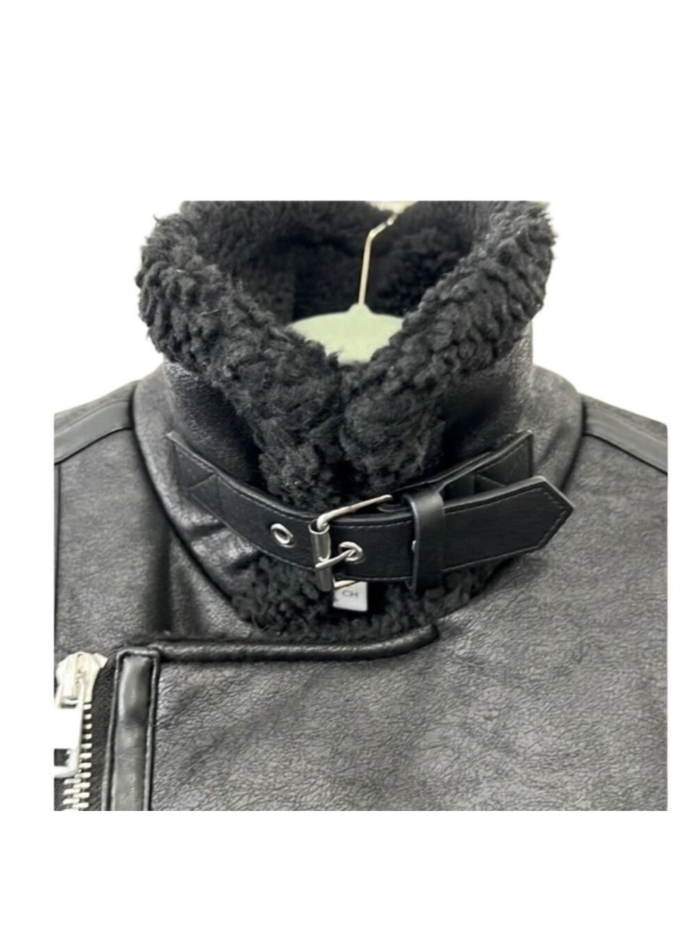 Calvin Klein Black Faux Shearling Motorcycle Jacket NWT Size M - Picture 6 of 12